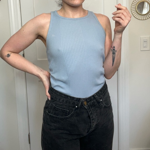 Aerie Baby Blue High Neck Ruched Bodysuit - Picture 5 of 13